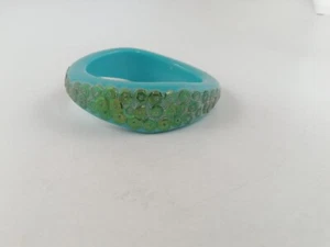 Elegant Turquoise Bakelite Bracelet with Green Bead Accent - Picture 1 of 9