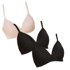 3 PACK - Ex M&S Non Wired Plunge T-Shirt Bra in Black and Nude Size 32 - 38 - Picture 1 of 5
