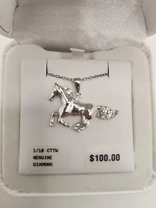1/10ct tw Diamond Horse Pendant Necklace Sterling Silver NEW! - Picture 1 of 5