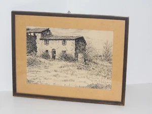 TABLEAU DESSIN ANCIEN CRAYON NOIR CABANON ITALIE 1984 - Picture 1 of 9