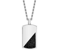 Hoxton London Mens Sterling Silver Black Leather Inlay Dog Tag Necklace