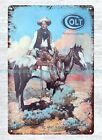 Looking Wall Decor Antique Style Cowboy Western Colt Guns Metal Tin Sign