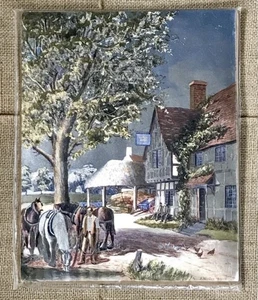 Village Pub Foil Print By A Hunter Vintage 1989 Metallic Pastoral Country Life - Picture 1 of 5
