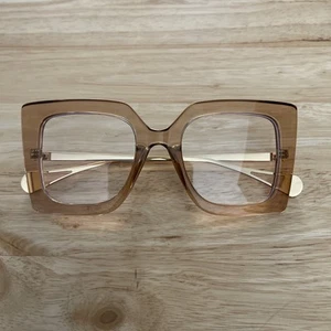 Feisdy Oversized Brown Square Glasses With White Pearl On Ear Frame.Case & Cloth - Picture 1 of 3