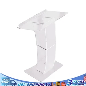 Acrylic Clear Podium Pulpit School Conference Church Curve Lectern US - Picture 1 of 17