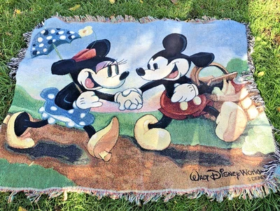 Vintage 1970/80's Walt Disney World tapestry throw Mickey & Minnie blanket rug - Image 1 of 4