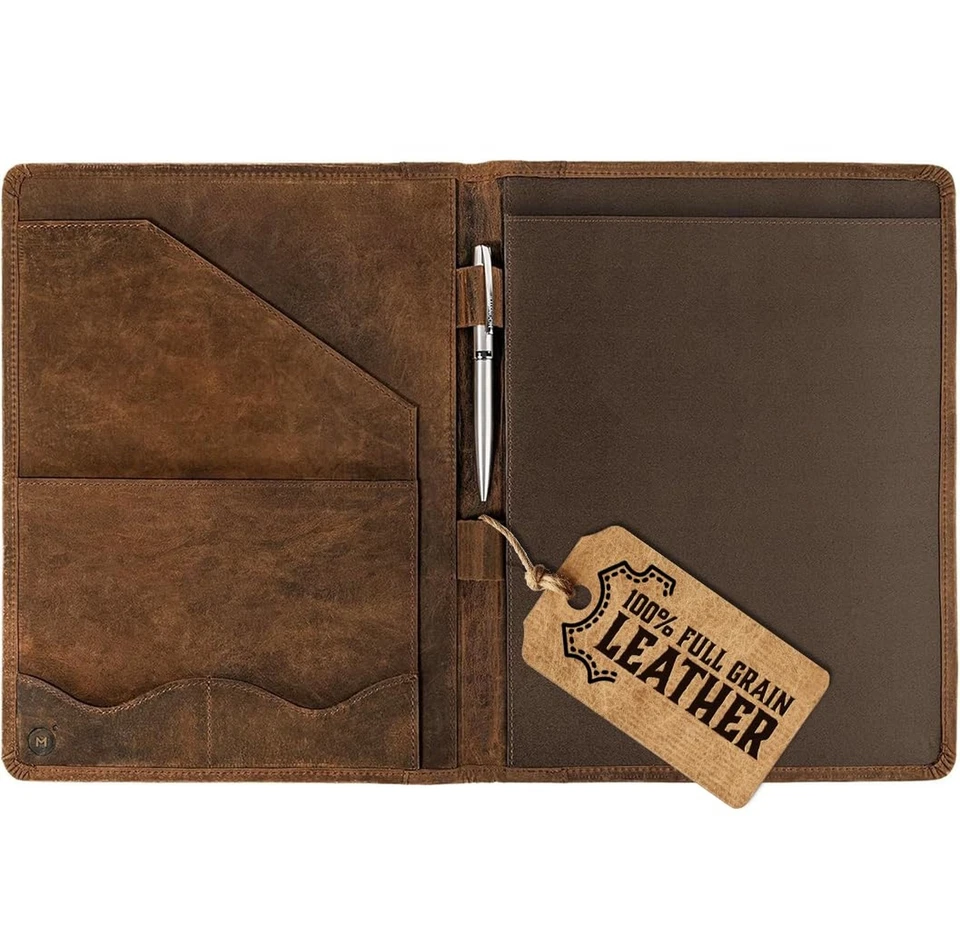 Leather Portfolio Professional Organizer 10 X 13 Inches Russet Brown