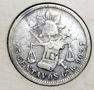 1885 Mexico Guanajuato Go R. 25 Centavos 902.7 Silver Scale Km# 406.4 - Picture 1 of 4