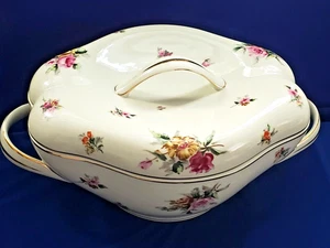 Besetztes Japan China Blumenmuster Rosenmuster Deckel ovale Servierschale, 1940er, 10"x8" - Bild 1 von 12