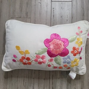 Lilly Pulitzer Floral Throw Pillow 18x10 100% Cotton Embroidered Flowers  - Picture 1 of 11