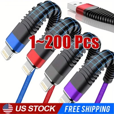 Braided Fast Charger Cable Heavy Duty USB lot Cord For iPhone 14 13 12 11 X XR 8 - Image 1 of 4