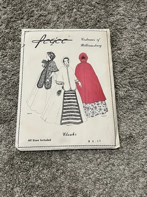 Pegee Historical CLOAK Costumes of Williamsburg Patterns  SIZE 6-22 - Image 1 of 2