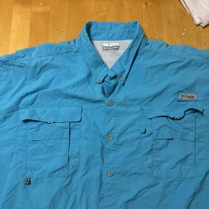 Columbia PFG Shirt Mens 4X Bright Blue Nylon Vented Short Sleeve Omni Shade - Picture 1 of 10