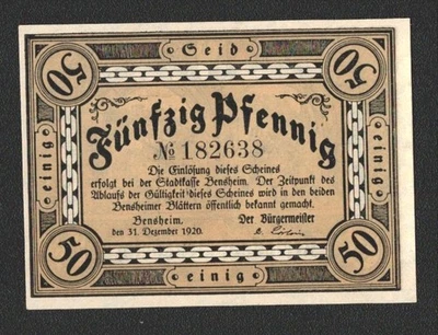 Bensheim, Stadt; 50 Pfg. vom 31.12.1920 - Bild 1 von 2