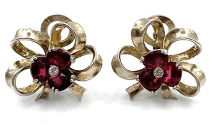 1946 PENNINO OHRRINGE STERLINGSILBER ROSA STRASS KIRSCHBLÜTEN - Bild 1 von 7