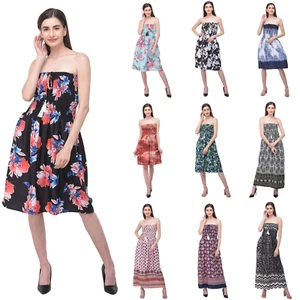 Women Lady Mini Maxi Tube Dress Strapless Elastic Off Shoulder Summer Top Dress - Picture 1 of 99