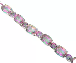 925 Sterling Silver Vintage Bracelet Round & Oval Mystic Topaz Band BT10766 - Picture 1 of 9