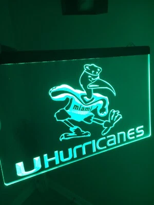 Miami Hurricanes LED Neon Sign for Game Room,Office,Bar,Man Cave. BRAND NEW!
