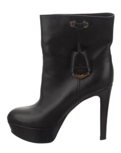 Louis Vuitton Platform High Heel Black Leather Booties Size 9.5 IT 39.5 - Picture 1 of 5