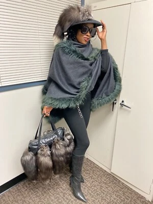 Nuevo Diseñador Villa De Alpacas Granja Gris Piel de Alpaca Capa chal para abrigo chaqueta OS Foto 1 de 4