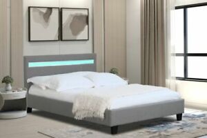 Fabric Modern Bed Frame With Optional LED 3ft 4ft 4ft6 5ft 