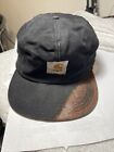 Carhartt Cap Black Hat w Ear Flaps Insulated Quilted Canvas Distressed