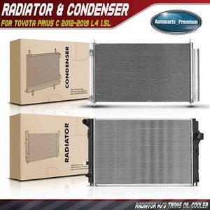 2Pcs Aluminum Radiator & AC Condenser Cooling Kit for Toyota Prius C 2012-2019 - Picture 1 of 9