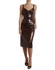 Dolce & Gabbana Brown Shiny Silk Sheath Sleeveless Bodycon Midi Dress