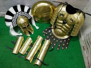ANTIQUE SET Of Muscles Medieval Jacket With Helmet, Shield, Arm & Leg Guard - Picture 1 of 4