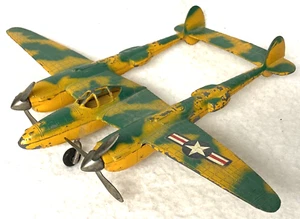 VINTAGE HUBLEY P-38 LIGHTNING,YELLOW,CAMO?DIECAST METAL,FULL LANDING GEAR,GIFT:) - Picture 1 of 8