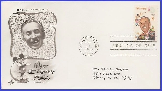USA4 #1355 ADDR ARTCRAFT FDC   Walt Disney - Image 1 of 1