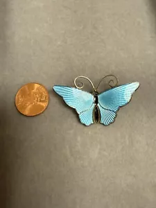 VTG David-Andersen Butterfly 925 Sterling Blue Guilloche Enamel Brooch Pin 3904 - Picture 1 of 4