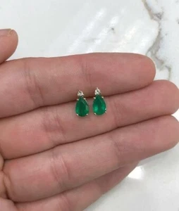 2Ct Pear-Cut Lab Created Emerald Solitaire Stud Earrings 14K Yellow Gold Finish - Picture 1 of 2