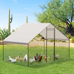 Large Metal Chicken Coop, Walk-in Poultry Cage, Outdoor Chicken Pen House Hens - Picture 1 of 8