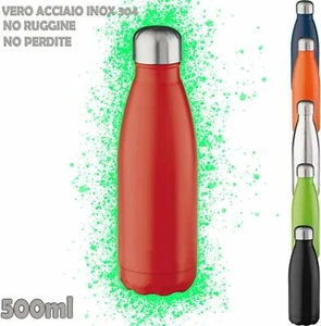 🍾 BORRACCIA TERMICA IN ACCIAIO 500ml ROSSO BOTTIGLIA DOPPIA PARETE CALDO FREDDO - Foto 1 di 6