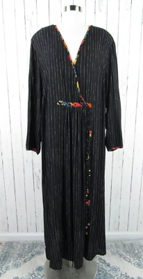 Maxi Vestido Vintage Carole Talla Pequeña 20 Negro Rayas Faja Con Cuentas Rayón Alemán Foto 1 de 4