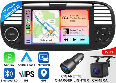 CAM+ Android Auto 13 7" IPS Autoradio GPS Navi CarPlay FM RDS Für Fiat 500 07-15 - Bild 1 von 4
