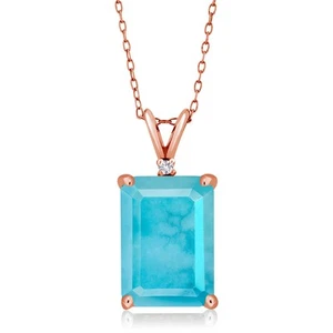 18K Rose Gold Plated Silver Green Turquoise and White Created Sapphire Pendant - Picture 1 of 4