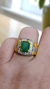 Top Quality Green Emerald Mens Ring, Sterling Silver 925, Handmade Ring, Green E - Picture 1 of 5