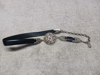 Brighton Small Chain Belt 49053 Black Silver Leather Vintage - Image 1 of 4