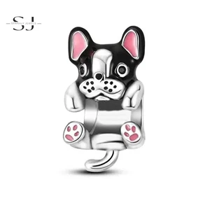 925 Sterling Silver Puppy French Bulldog Dog Charm Bead for Bracelets - Picture 1 of 3