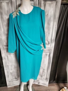 Vestido de Fiesta de Cóctel M-L De Colección Años 80 Iridiscente Plateado Lentejuelas Fruncido Adornado  - Imagen 1 de 6