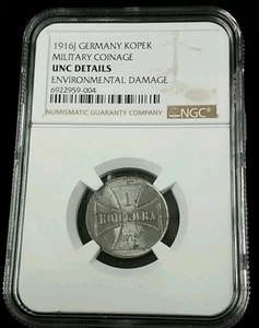 1916J Germany Kopek Military Coinage NGC UNC DETAILS Environmental Damage 4214 - Picture 1 of 4