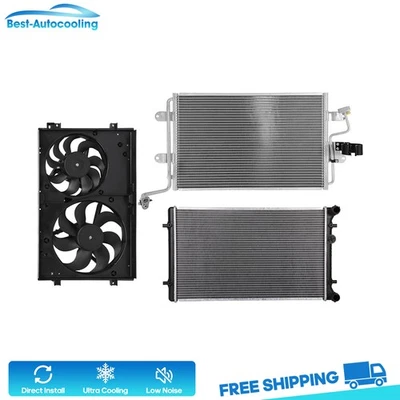 Aluminum Radiator Condenser & Cooling Fan Kit For 1999-2004 2005 Volkswagen Golf Foto 1 de 4