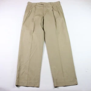 Pantalones Brooks Brothers 35x32 EE. UU. Caqui Plisado Años 90 Se Ajusta a Carrera LEER - Imagen 1 de 11