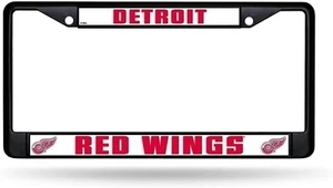 Detroit Red Wings Black Metal License Plate Frame Chrome Tag Cover 6x12 Inch - Picture 1 of 1