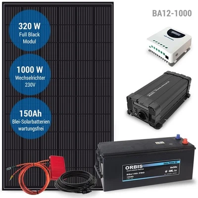 Insel Solaranlage AC 1000W Komplettset Plug & Play 150Ah 170WP 12V BA12-1000 - Bild 1 von 4
