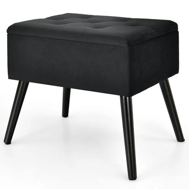 Modern Upholstered Flip Top Velvet Storage Ottoman Footrest - Image 1 of 4