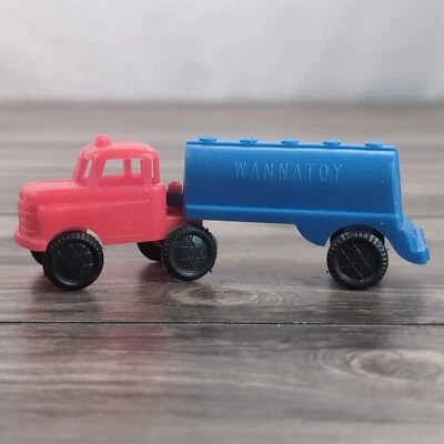 Vintage Wannatoy Hard Plastic Tractor-Trailers Red & Blue 5" Toy  - Image 1 of 4