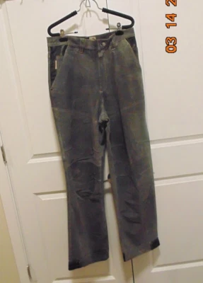 罕见复古 正品 DAVOUCCI 灰色磨砂黑色皮革修剪裤男式 32W 码 — 第 1/4 张图片